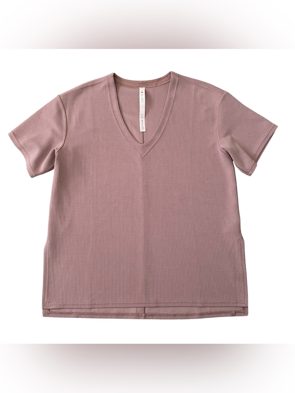 Lululemon Softstreme Ribbed Relaxed Fit V Neck T Shirt Short Sleeve Rose Size 4